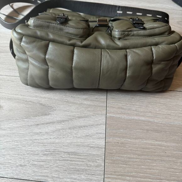 Rag & Bone Large Field Leather Messenger Bag Dark Green Puffer Leather And Nylon - Picture 11 of 16